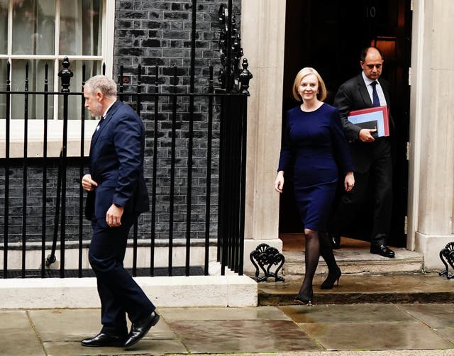 Prime Minister Liz Truss leaves 10 Downing Street as Chancellor of the Exchequer Kwasi Kwarteng prepared to deliver his mini-budget (Aaron Chown/PA)