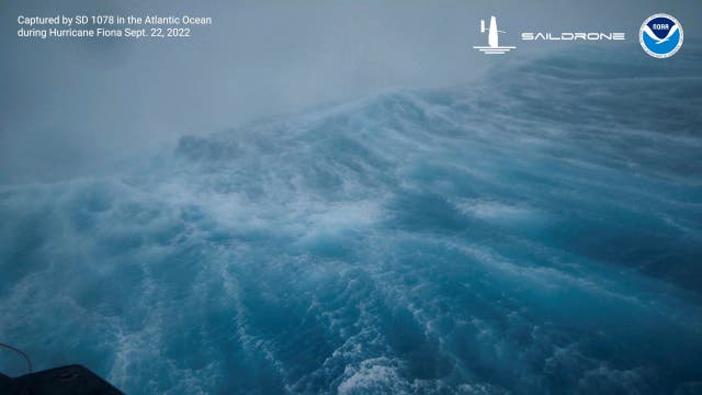 <p>A view of rough waters captured by Saildrone Explorer SD 1078 during Hurricane Fiona in the Atlantic Ocean September 22, 2022</p>