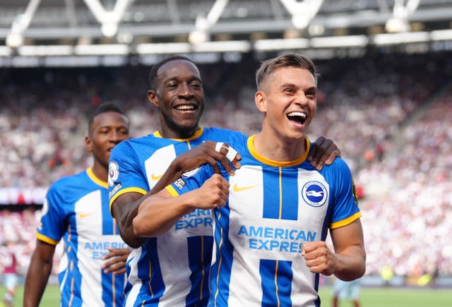 Leandro Trossard, right, says Brighton can flourish under new boss Roberto De Zerbi following the loss of Graham Potter to Chelsea (John Walton/PA)