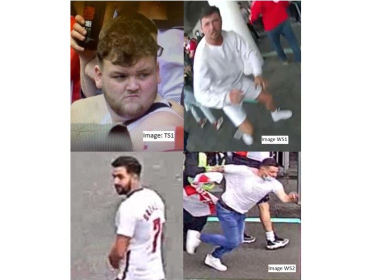 Police are appealing for help identifying four men wanted in connection with Euro 2020 final disorder