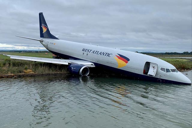 <p>Splash landing: the West Atlantic Boeing 737 at Montpellier airport</p>