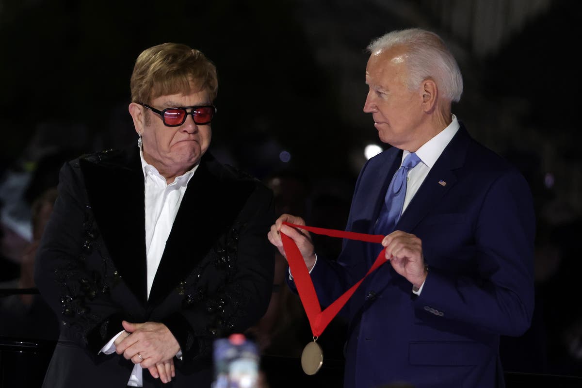 Joe Biden presents &lsquo;flabbergasted&rsquo; Elton John with National Humanities Medal at White House