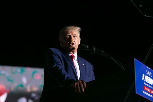 <p>Former President Donald Trump speaks at a rally in Wilmington on 23 September </p>