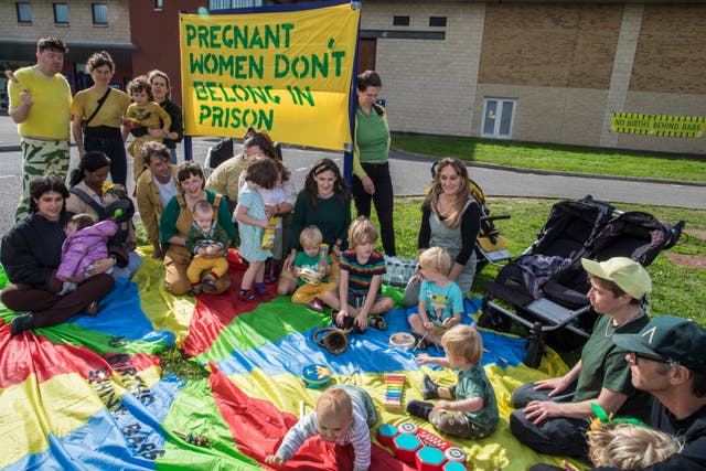 No Babies Behind Bars stage a protest outside of HMP Bronzefield Prison in Surrey (Elizabeth Dalziel/PA)