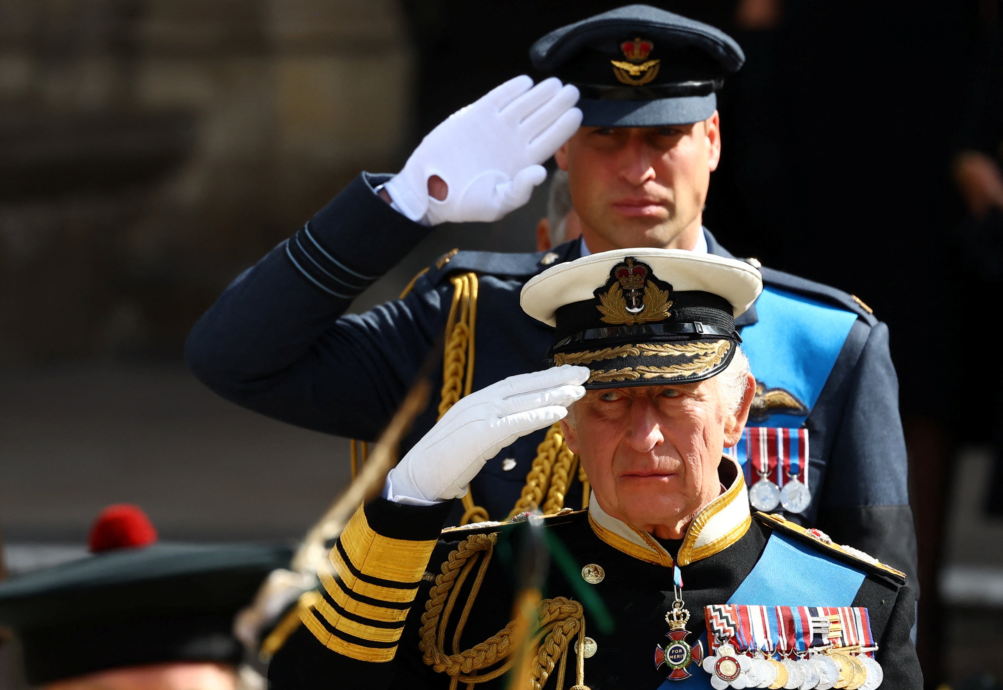 King Charles III and the Prince of Wales at the State Funeral of Queen Elizabeth II (Hannah McKay/PA)