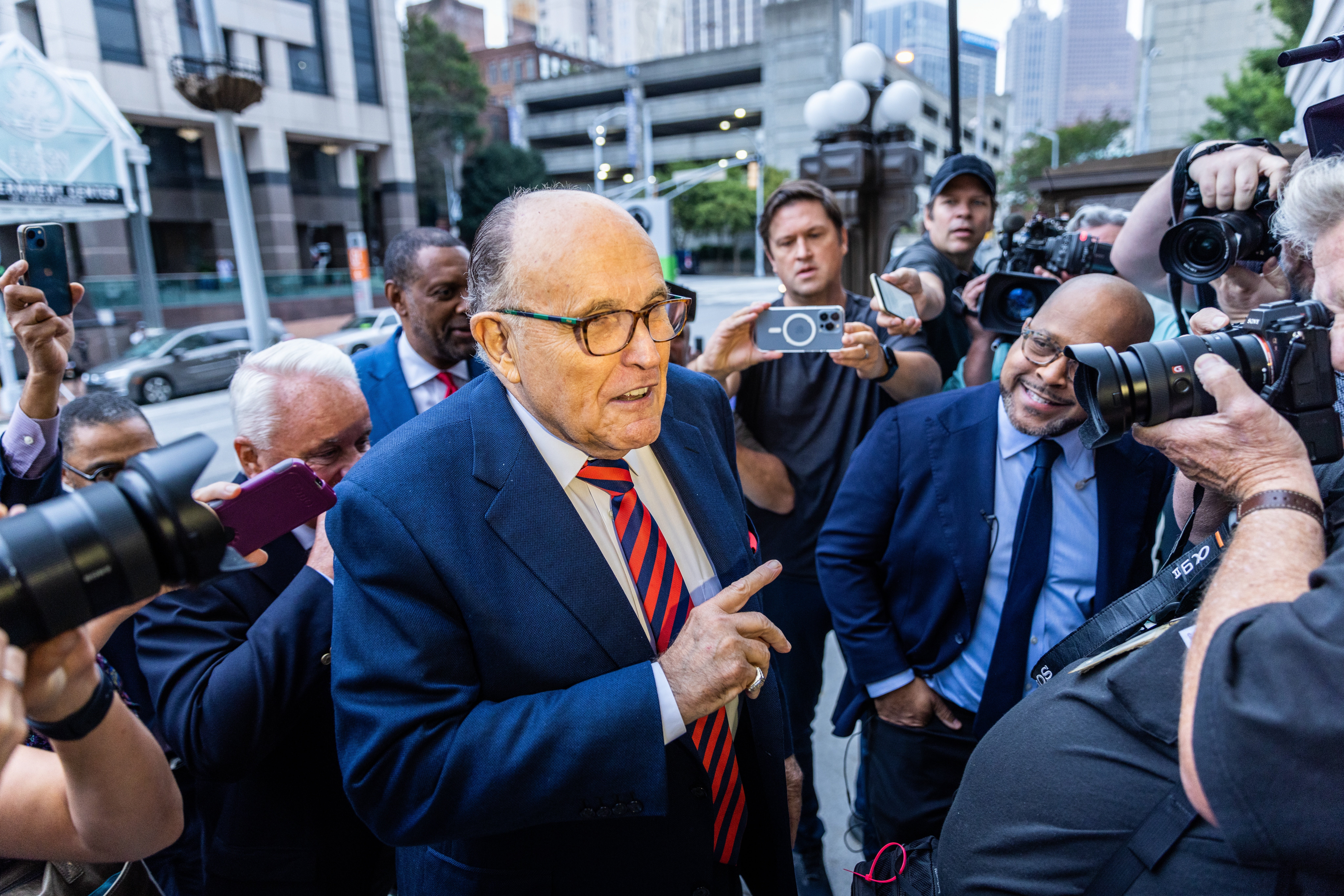 Rudy Giuliani meets the press in Atlanta, Georgia
