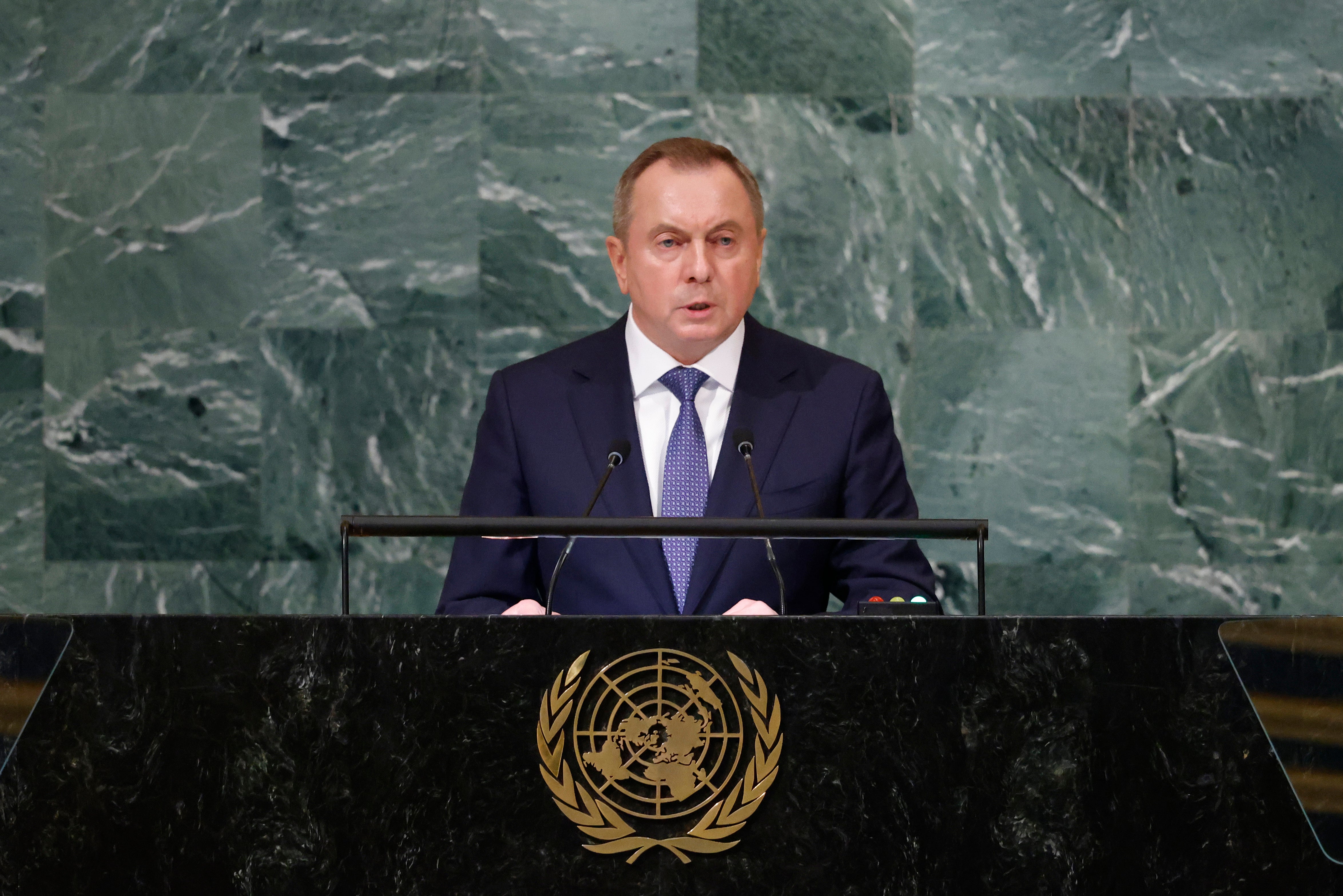 Vladimir Makei addressing the UN in September 2022, one month before his reported death