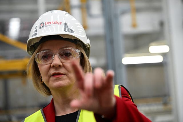 Prime Minister Liz Truss during a visit to a factory in Kent (Dylan Martinez/PA)