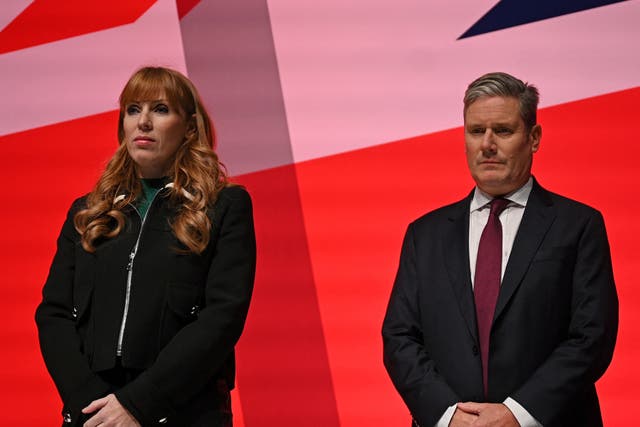 <p>Angela Rayner and Sir Keir Starmer take part in a minute’s silence for Queen Elizabeth II</p>