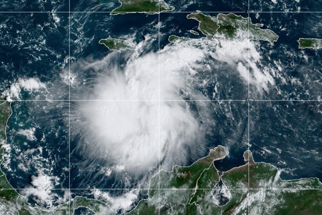 <p>This satellite image provided by the National Oceanic and Atmospheric Administration shows Tropical Storm Ian over the central Caribbean on Saturday</p>
