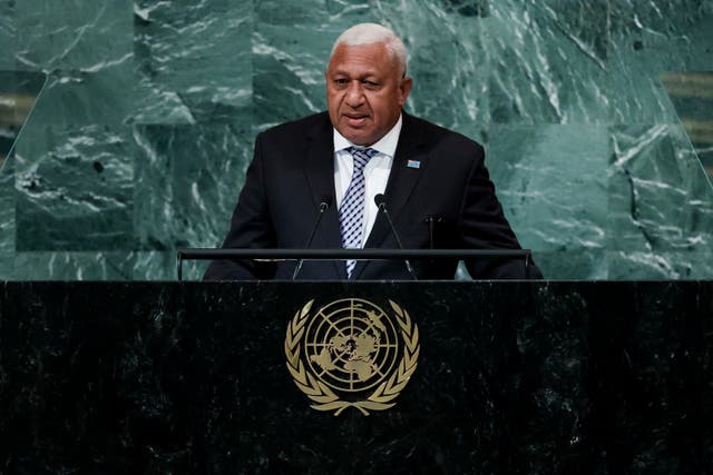 <p>Frank Bainimarama addresses a session of the UN General Assembly in 2022</p>