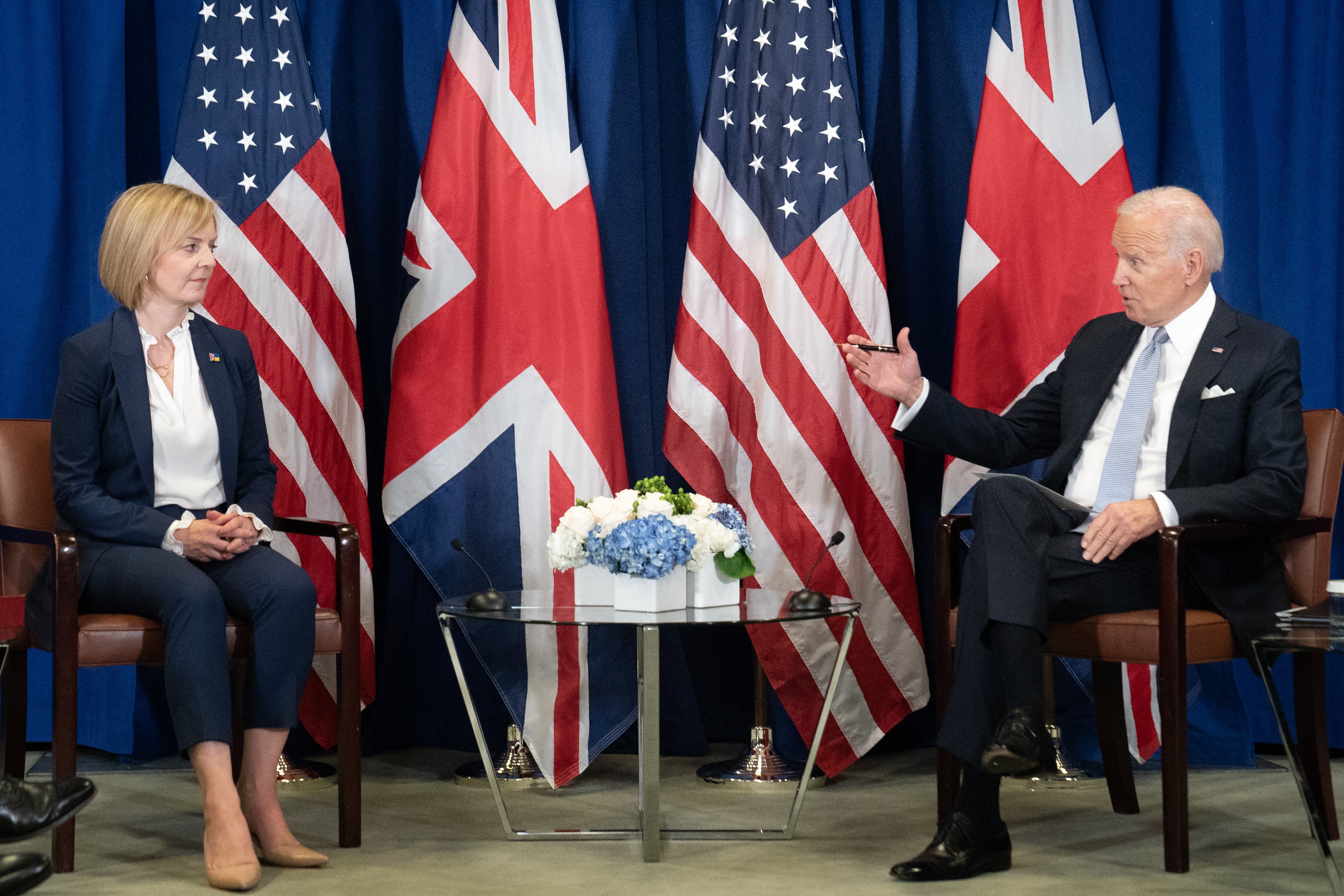 Prime Minister Liz Truss holds a bilateral meeting with US president Joe Biden at the United Nations in New York (Stefan Rousseau/PA)