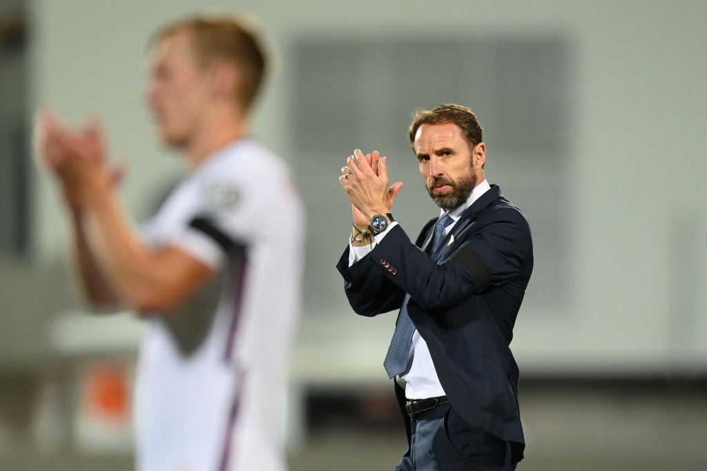 Southgate applauds the fans after the World Cup qualifier in Andorra last October