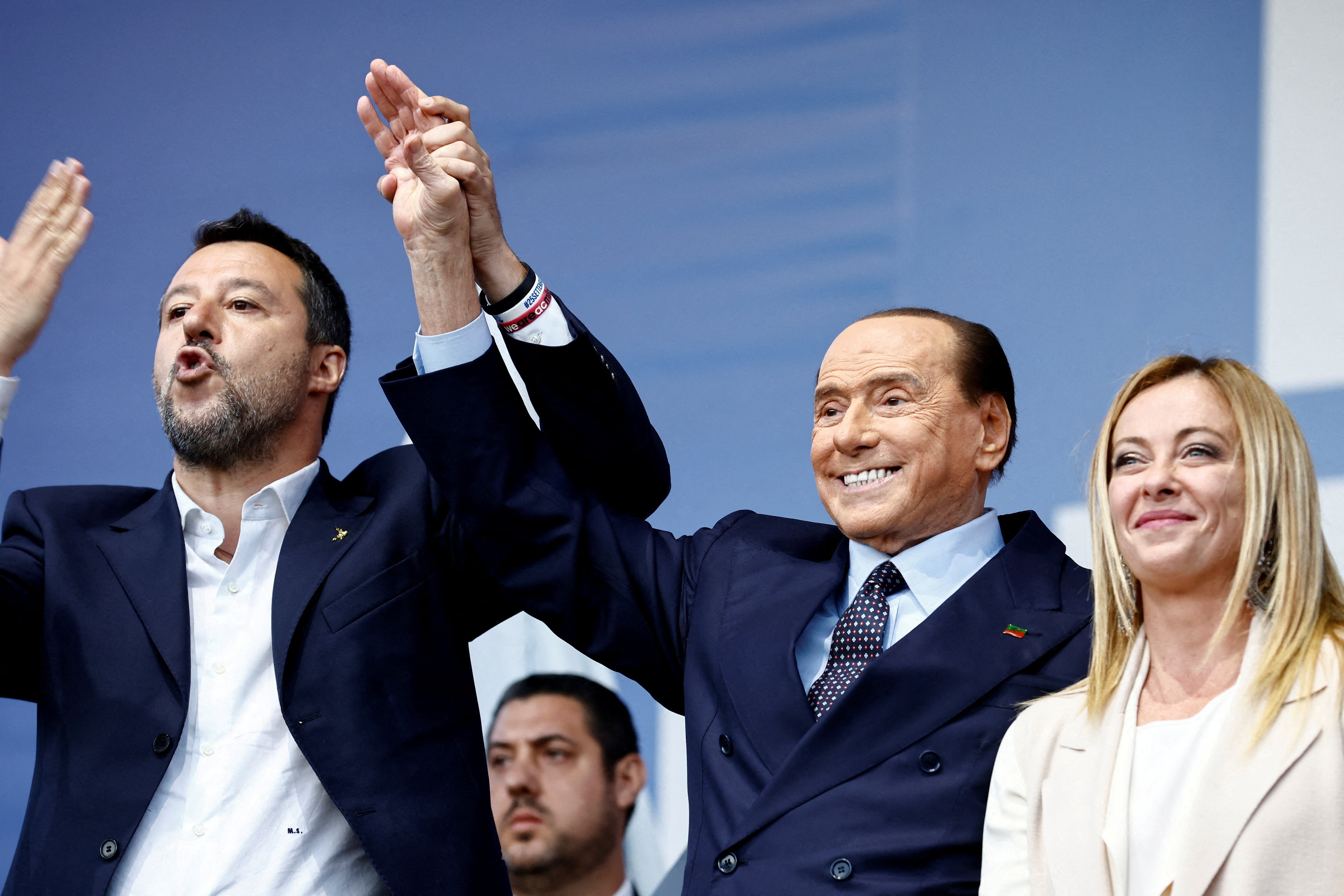 Salvini, Berlusconi and Meloni at closing electoral campaign rally
