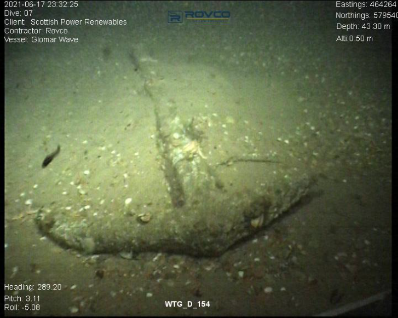 An anchor discovered during survey works for ScottishPower Renewables’ East Anglia ONE offshore windfarm