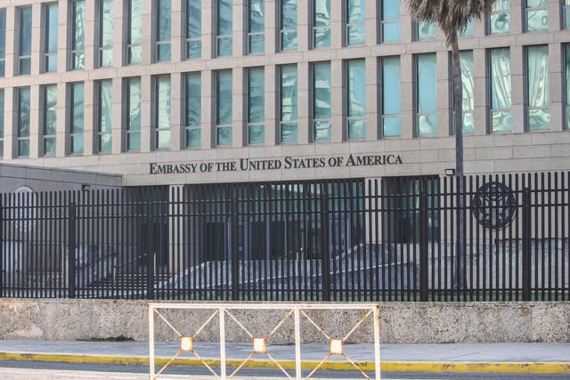 <p>Outside the US embassy in Havana, Cuba</p>
