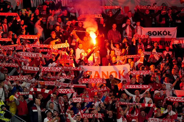 Poland fans set off flares during Sunday’s Nations League game against Wales in Cardiff (Mike Egerton/PA)