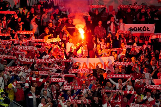 Poland fans set off flares during Sunday’s Nations League game against Wales in Cardiff (Mike Egerton/PA)