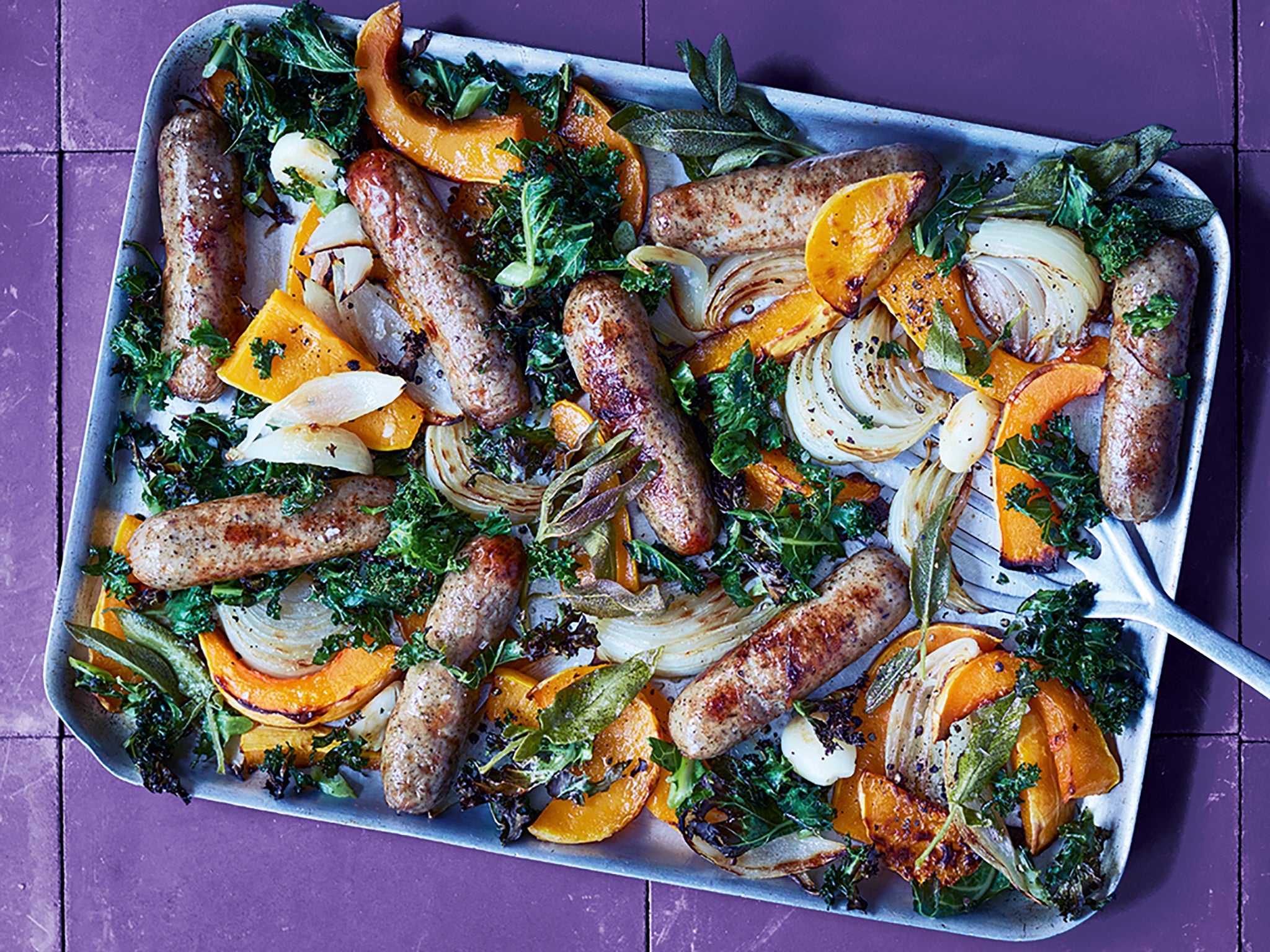 While you’re cooking this warming, family friendy traybake, get started on tomorrow’s prep