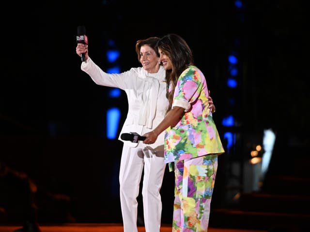 <p>Nancy Pelosi and Priyanka Chopra Jonas speak onstage during Global Citizen Festival 2022: New York at Central Park on September 24, 2022 in New York City</p>