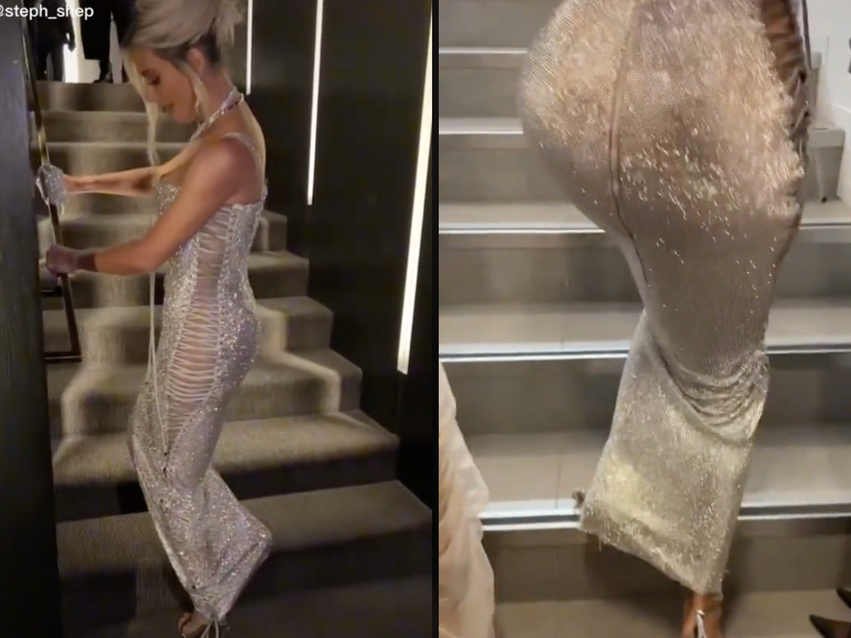 Kim Kardashian mocked after struggling to walk up stairs in Dolce & Gabbana dress | The Independent Kim Kardashian mocked after struggling to walk up stairs in Dolce & Gabbana dress | The Independent