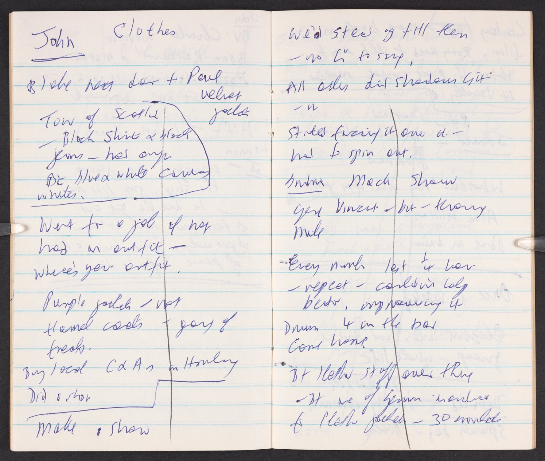 Hunter Davies’ notebook open at the page where he talks to John Lennon about the clothes the Beatles wore in their early years (Hunter Davies/British Library/PA)