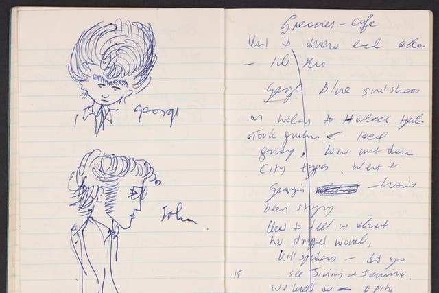 Hand drawn sketches of John Lennon and George Harrison by Sir Paul McCartney (MPL Communications Inc/British Library/PA)