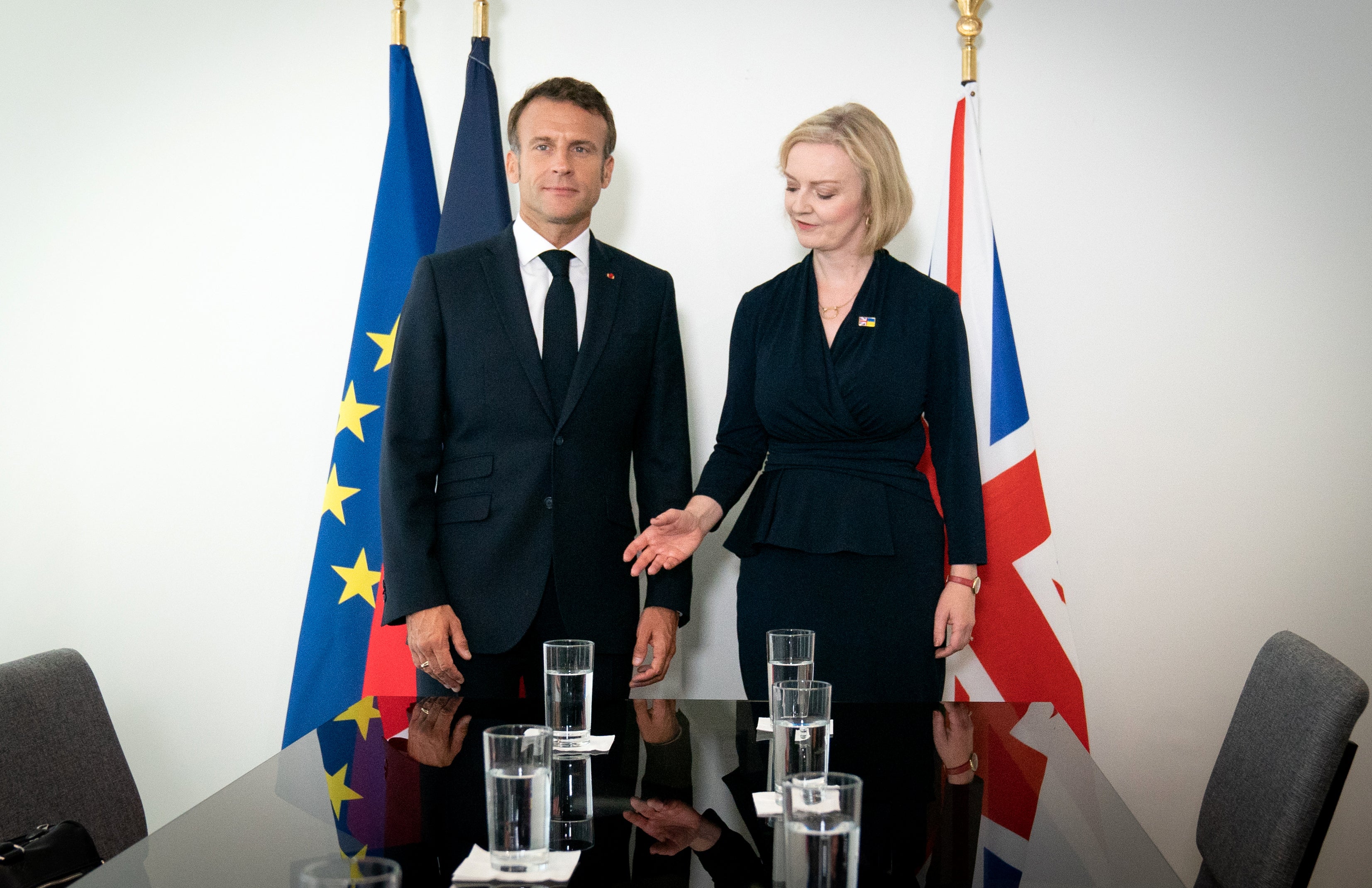 Editors please note alternative crop. Prime Minister Liz Truss (right) holds a bilateral meeting with the President of France, Emmanuel Macron, at the United Nations (UN) headquarters in New York, during her visit to the US to attend the 77th UN General Assembly. Picture date: Tuesday September 20, 2022.