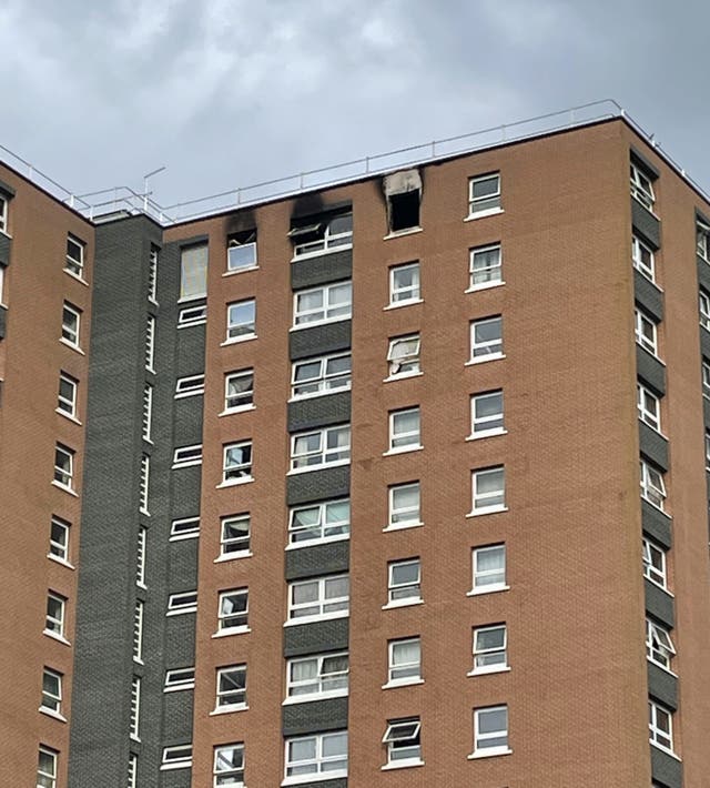 The scene of a fire on the top floor of Twinnell House on Wills Drive, off Stapleton Road, in Easton (Claire Hayhurst/PA)