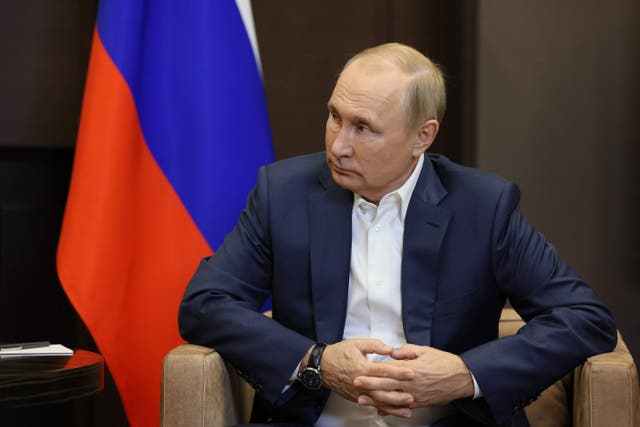 <p>Russian president Vladimir Putin attends a meeting with his Belarus’ counterpart in Sochi on 26 September 2022</p>