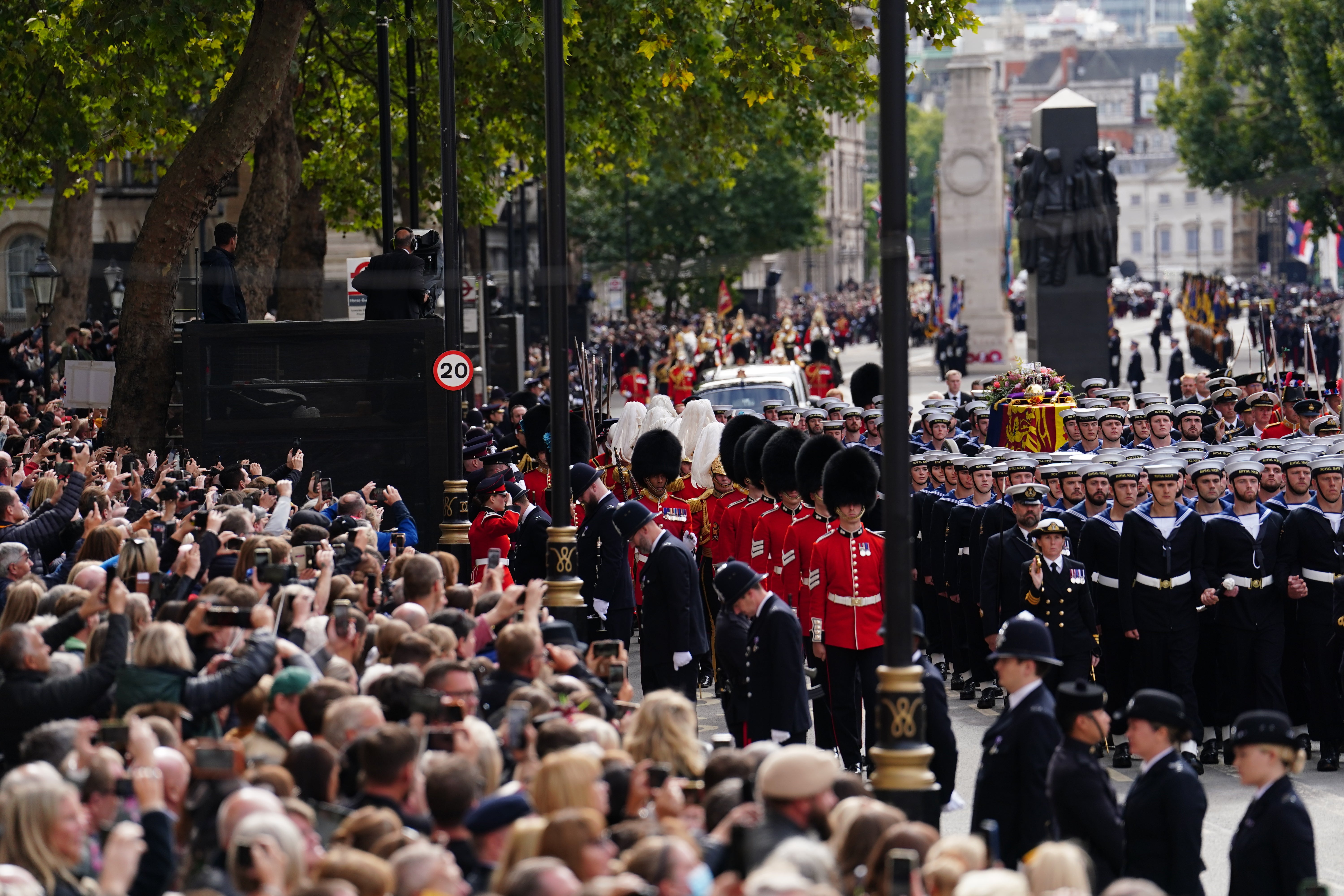 Security operations in the capital were at the highest level as crowds watched the Queen’s funeral procession (David Davies/PA)