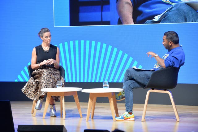 Alex Mahon, chief executive of Channel 4 being interviewed by Amol Rajan during a session at the Royal Television Society London Convention 2022 (Richard Kendal/RTS/PA)