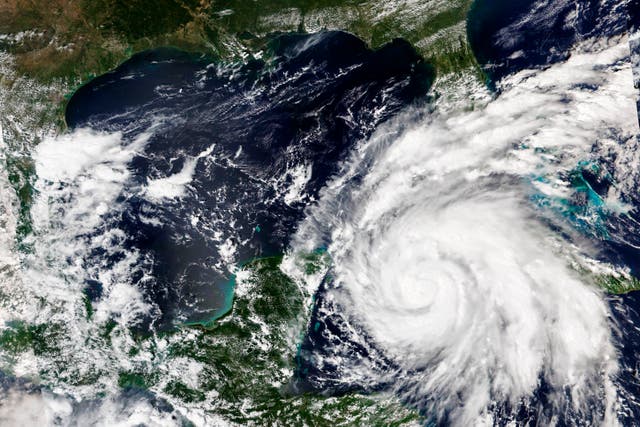 <p>A satellite image released by NASA late Monday shows Hurricane Ian growing stronger as it barreled toward Cuba. Ian was forecast to hit the western tip of Cuba as a major hurricane and then become an even stronger Category 4 with top winds of 140 mph (225 km/h) over warm Gulf of Mexico waters before striking Florida</p>