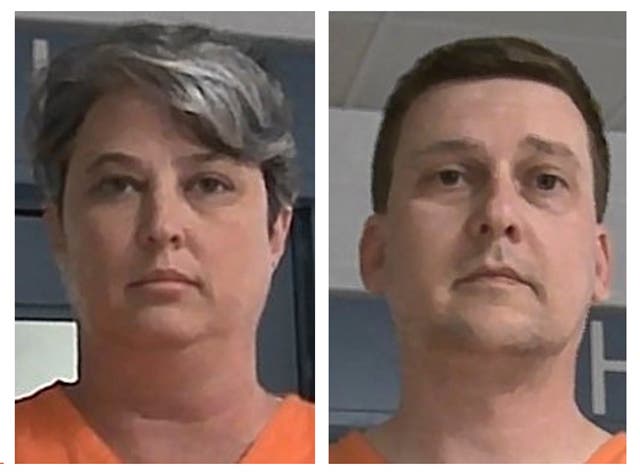 <p>FILE - These booking photos released Oct. 9, 2021, by the West Virginia Regional Jail and Correctional Facility Authority show Diana Toebbe, left, and Jonathan Toebbe.</p>