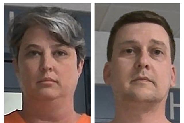 <p>FILE - These booking photos released Oct. 9, 2021, by the West Virginia Regional Jail and Correctional Facility Authority show Diana Toebbe, left, and Jonathan Toebbe.</p>