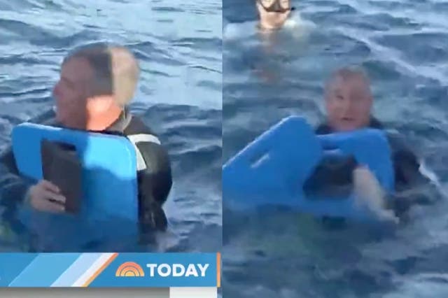 <p>NBC correspondent Kerry Sanders appears to struggle to stay afloat while filming segment about sea turtles</p>