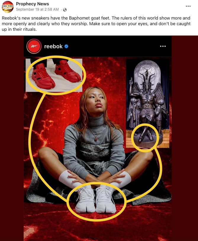 ligning Fordi hovedlandet Conspiracy theory claims 'satanic' Reebok sneakers were designed to  resemble 'Baphomet goat feet' | The Independent