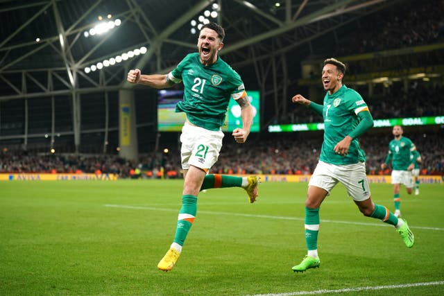 Robbie Brady, left, was the Republic of Ireland’s hero (Niall Carson/PA)