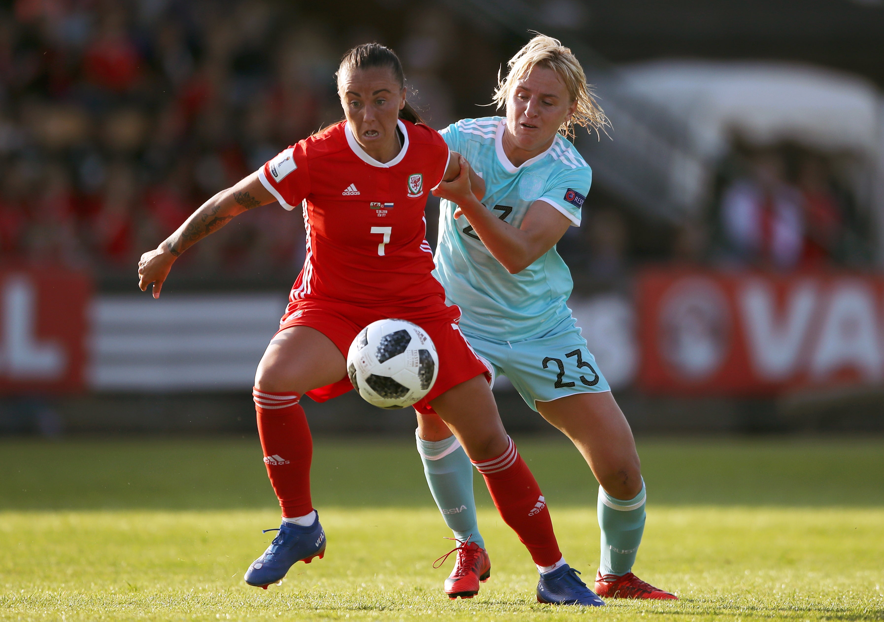 Wales are without Natasha Harding (left) for their World Cup play-off against Bosnia and Herzegovina due to personal reasons (Nick Potts/PA)