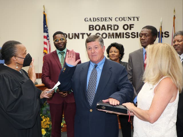 <p>Jeffery Moore was sworn into office at the Gadsden County Board of Commissioners on 2 August after his appointment by Governor Ron DeSantis. He resigned less than two months later following circulation of a photo allegedly showing him in a Ku Klux Kan robe</p>