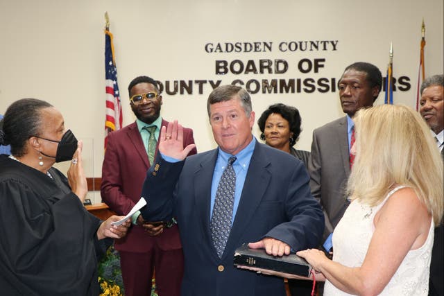 <p>Jeffery Moore was sworn into office at the Gadsden County Board of Commissioners on 2 August after his appointment by Governor Ron DeSantis. He resigned less than two months later following circulation of a photo allegedly showing him in a Ku Klux Kan robe</p>