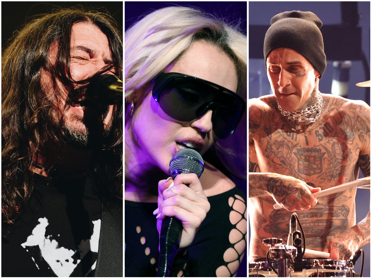 Dave Grohl, Miley Cyrus and Travis Barker perform at Taylor Hawkins tribute