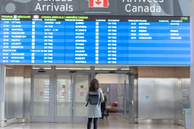 <p>Arrivals at a Canadian airport</p>