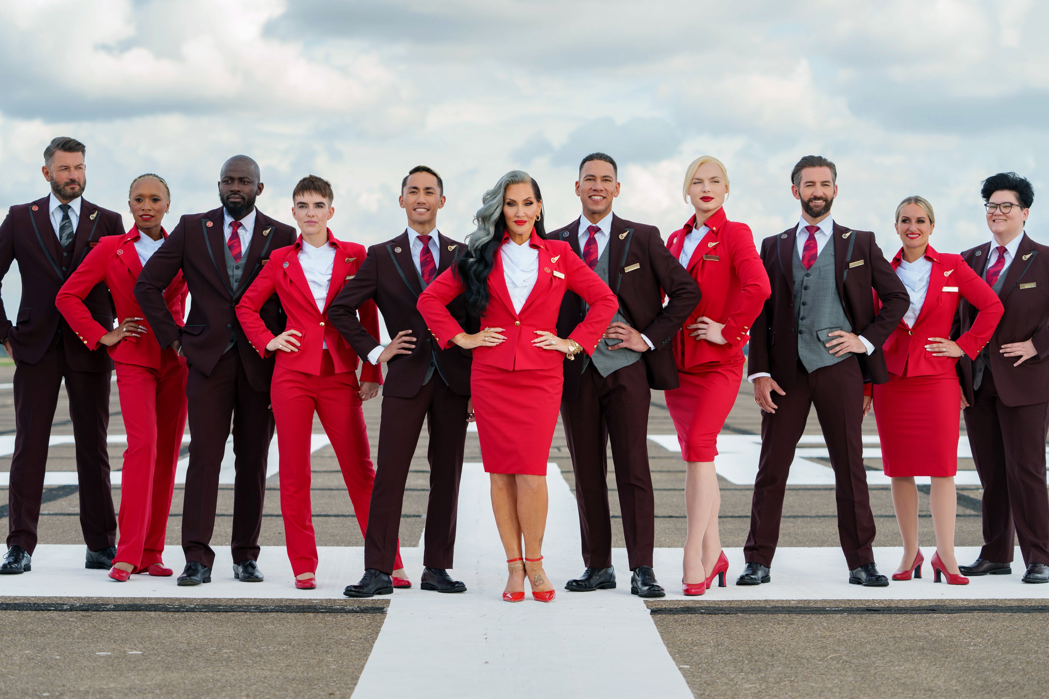 Michelle Visage (centre) with others modelling the Virgin Atlantic uniform options