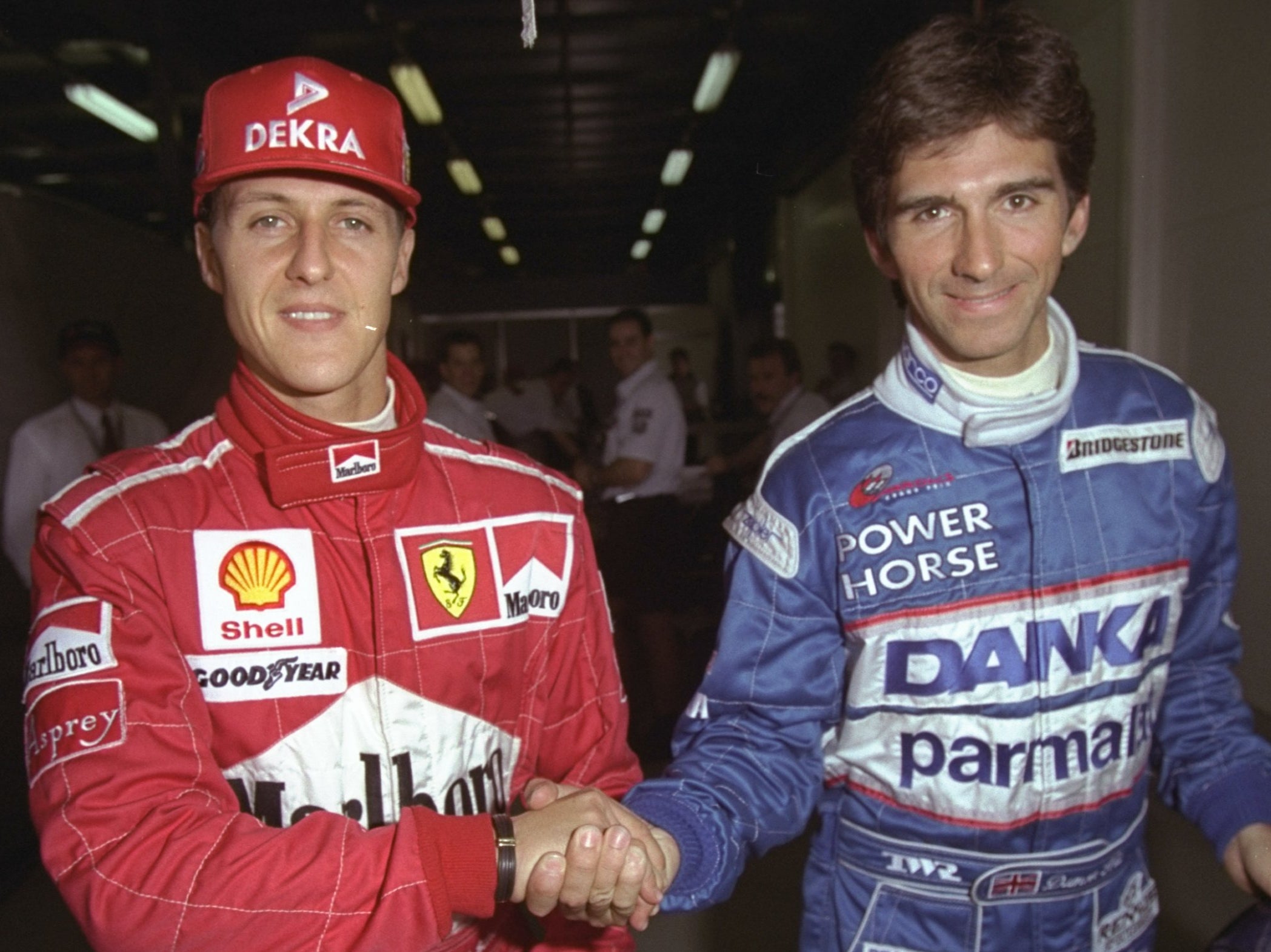Michael Schumacher (left) and Damon Hill in 1997