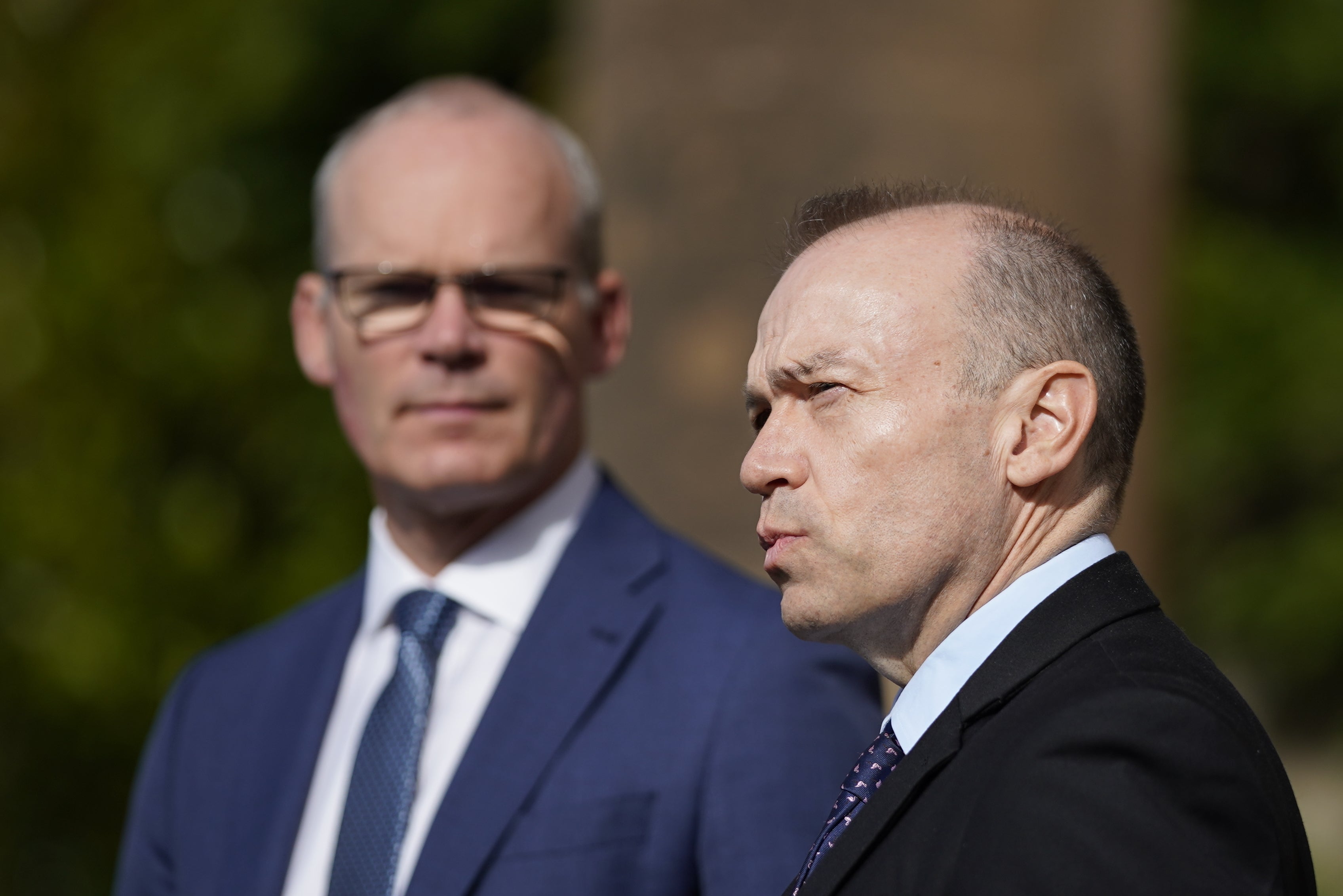 Northern Ireland Secretary Chris Heaton-Harris and Irish Foreign Affairs Minister Simon Coveney during a press conference at Hillsborough Castle (Niall Carson/PA)