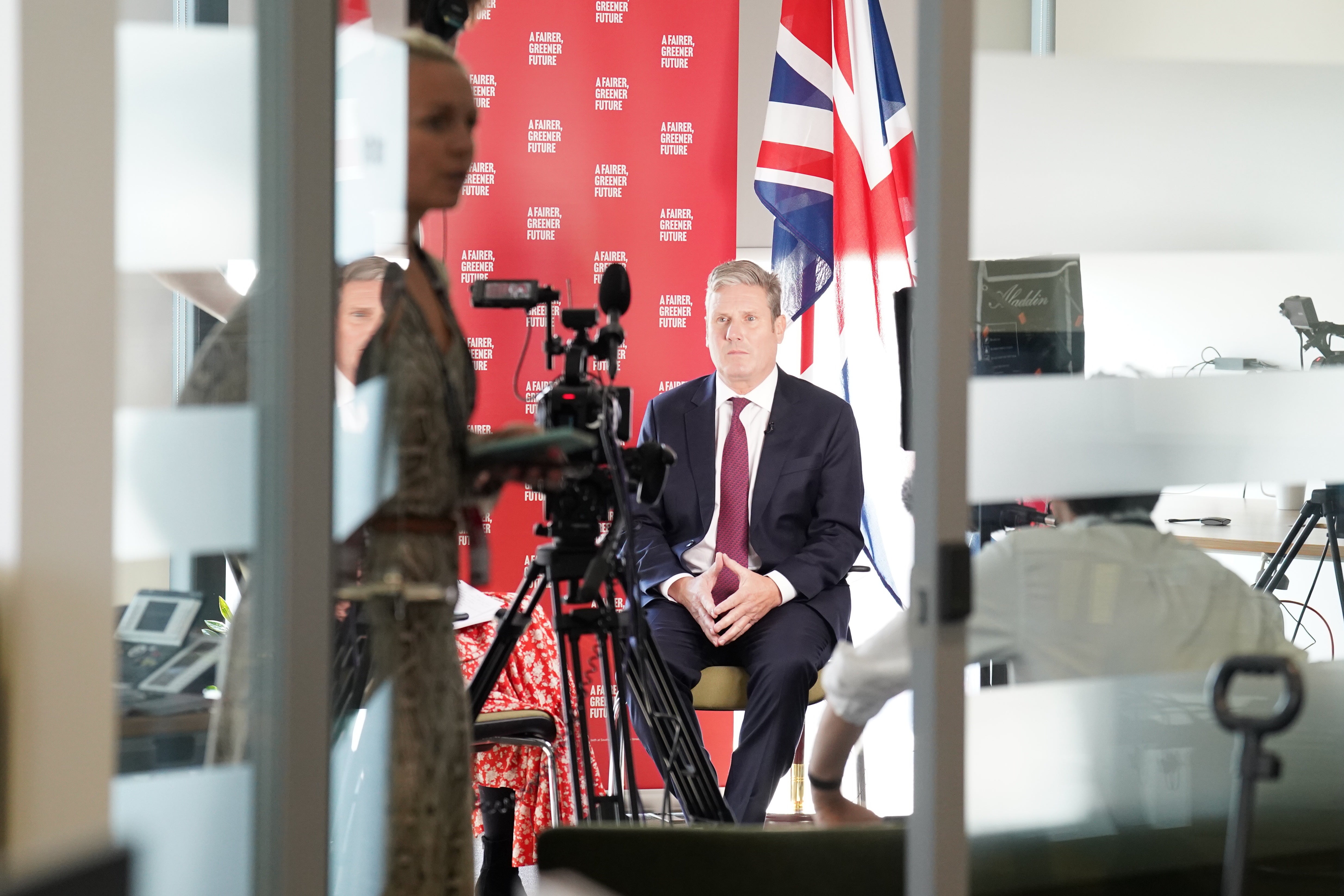 Labour leader Sir Keir Starmer doing a TV interview at the party conference at the ACC Liverpool (Stefan Rousseau/PA)