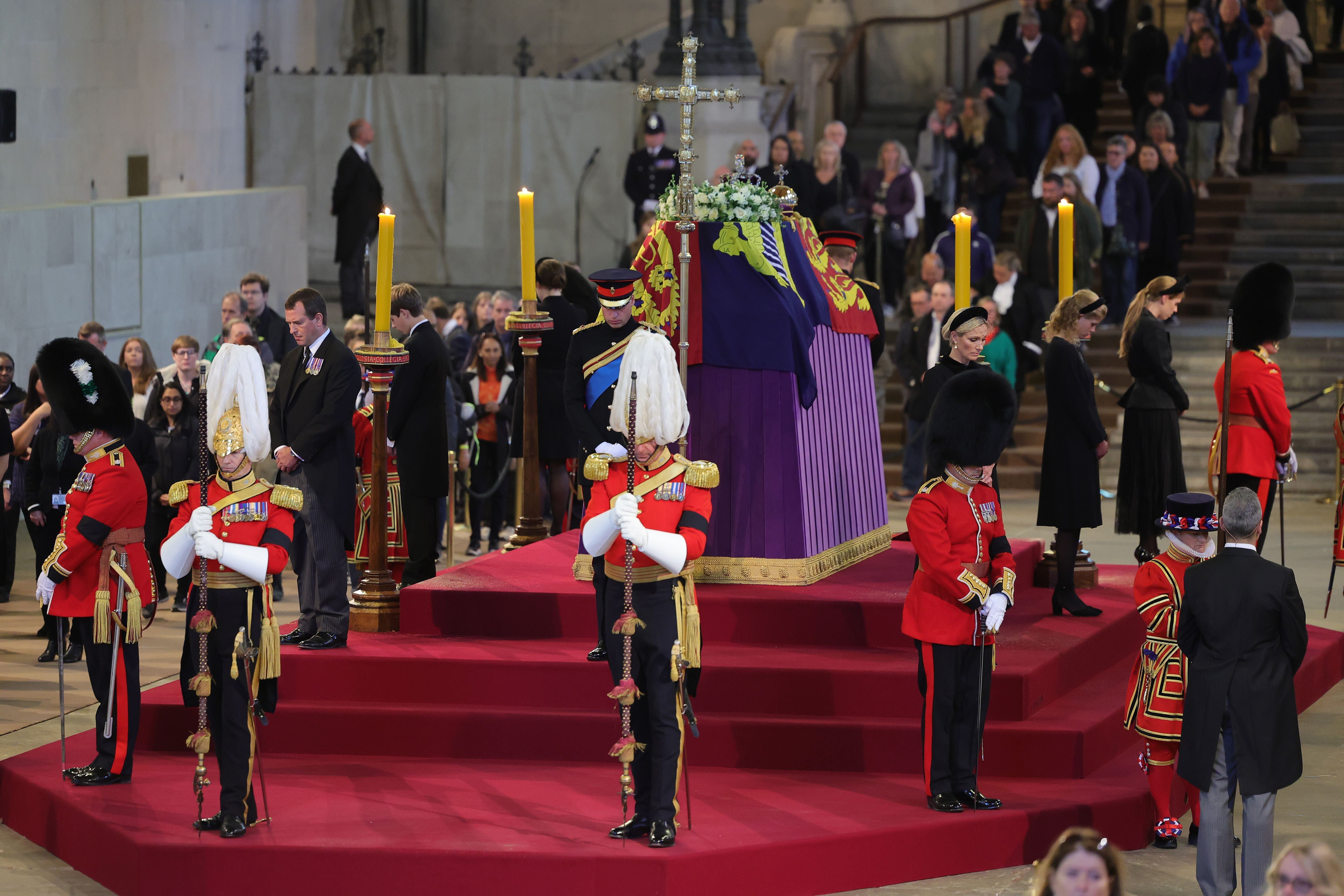 The Queen’s grandchildren mounted a vigil around her coffin as she lay in state at Westminster Hall (Chris Jackson/PA)