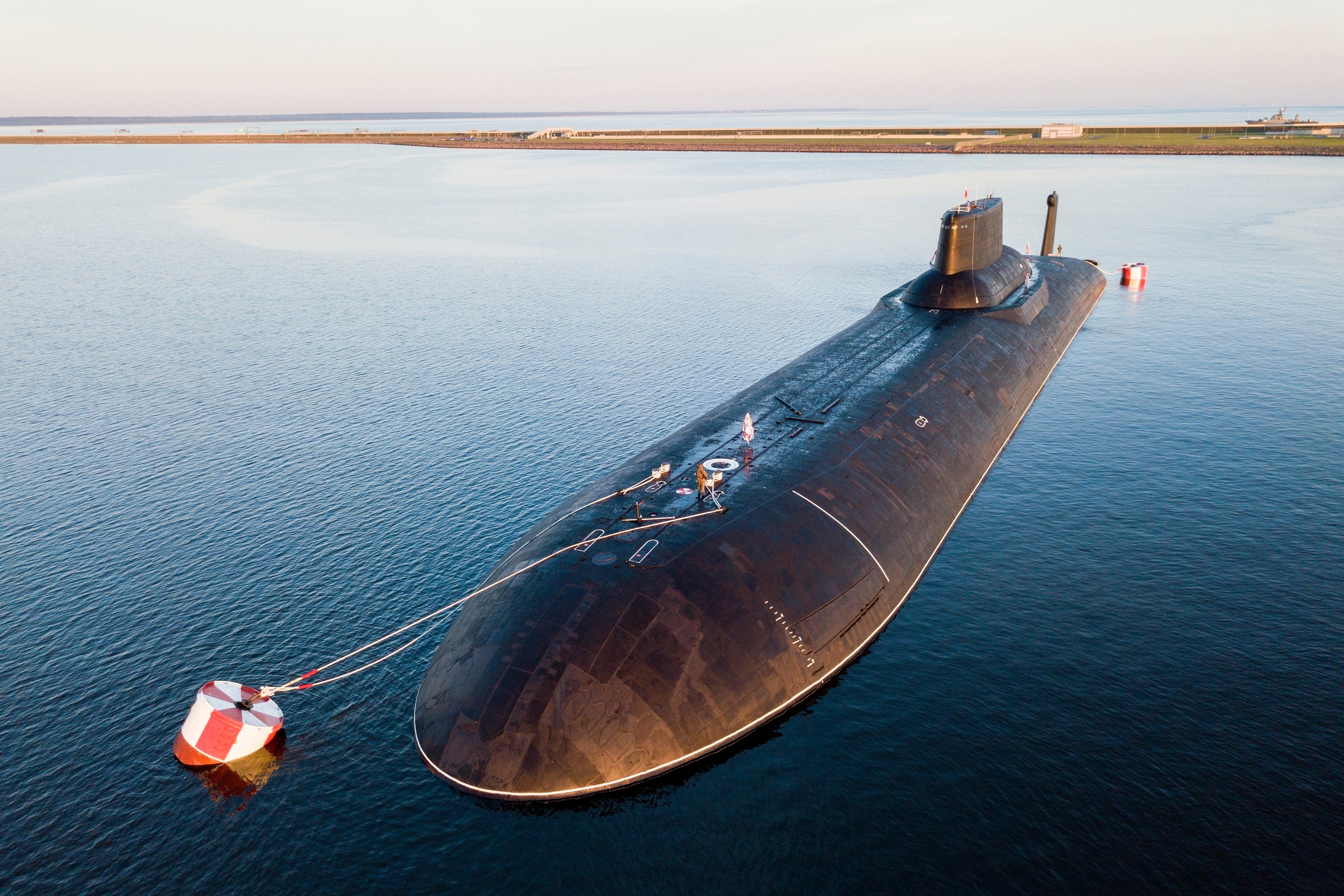 The Russian nuclear submarine Dmitry Donskoy moored near Kronstadt