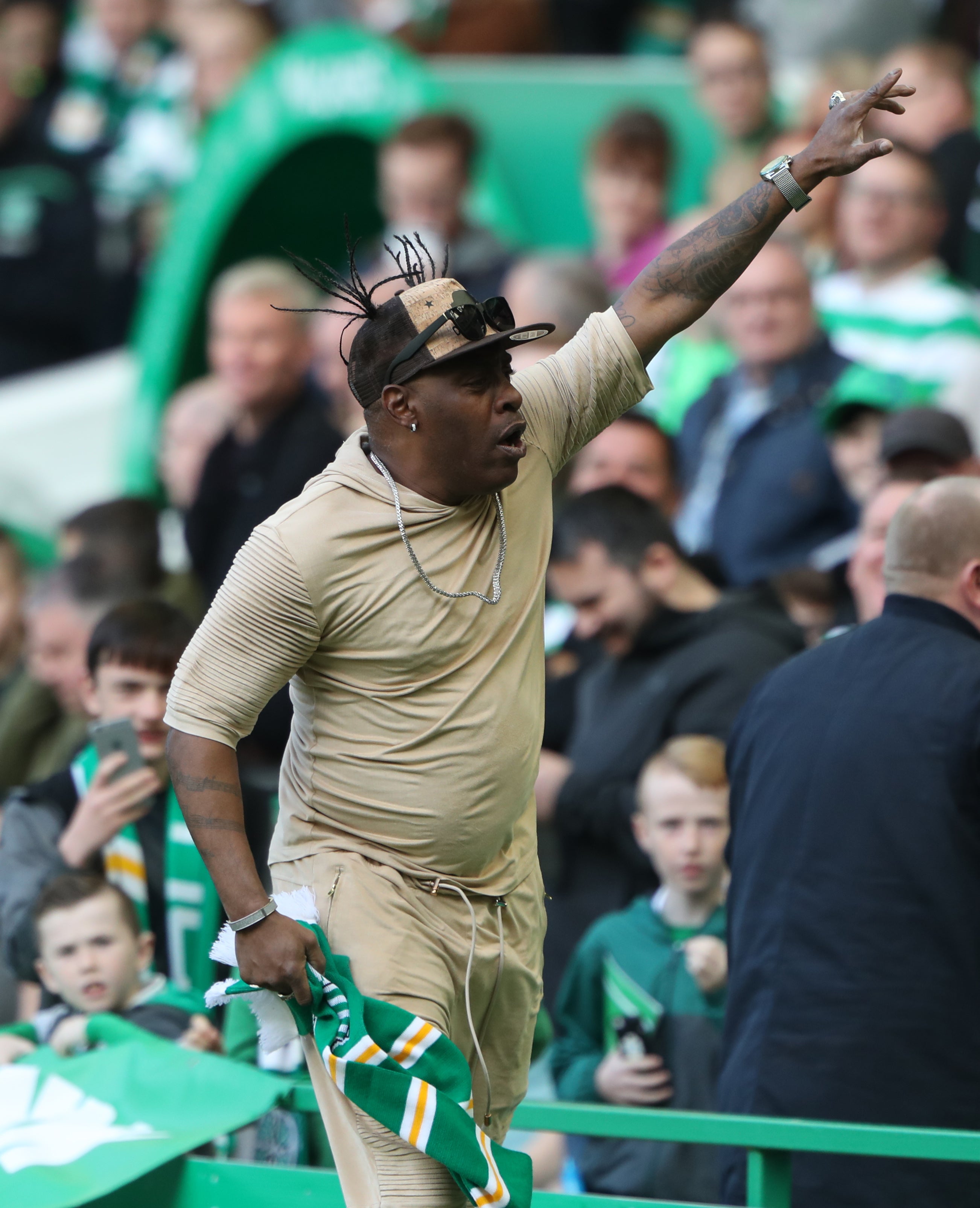 The rapper, shown at Celtic Park, also appeared on the small screen on The Bill and The Nanny (Andrew Milligan/PA)